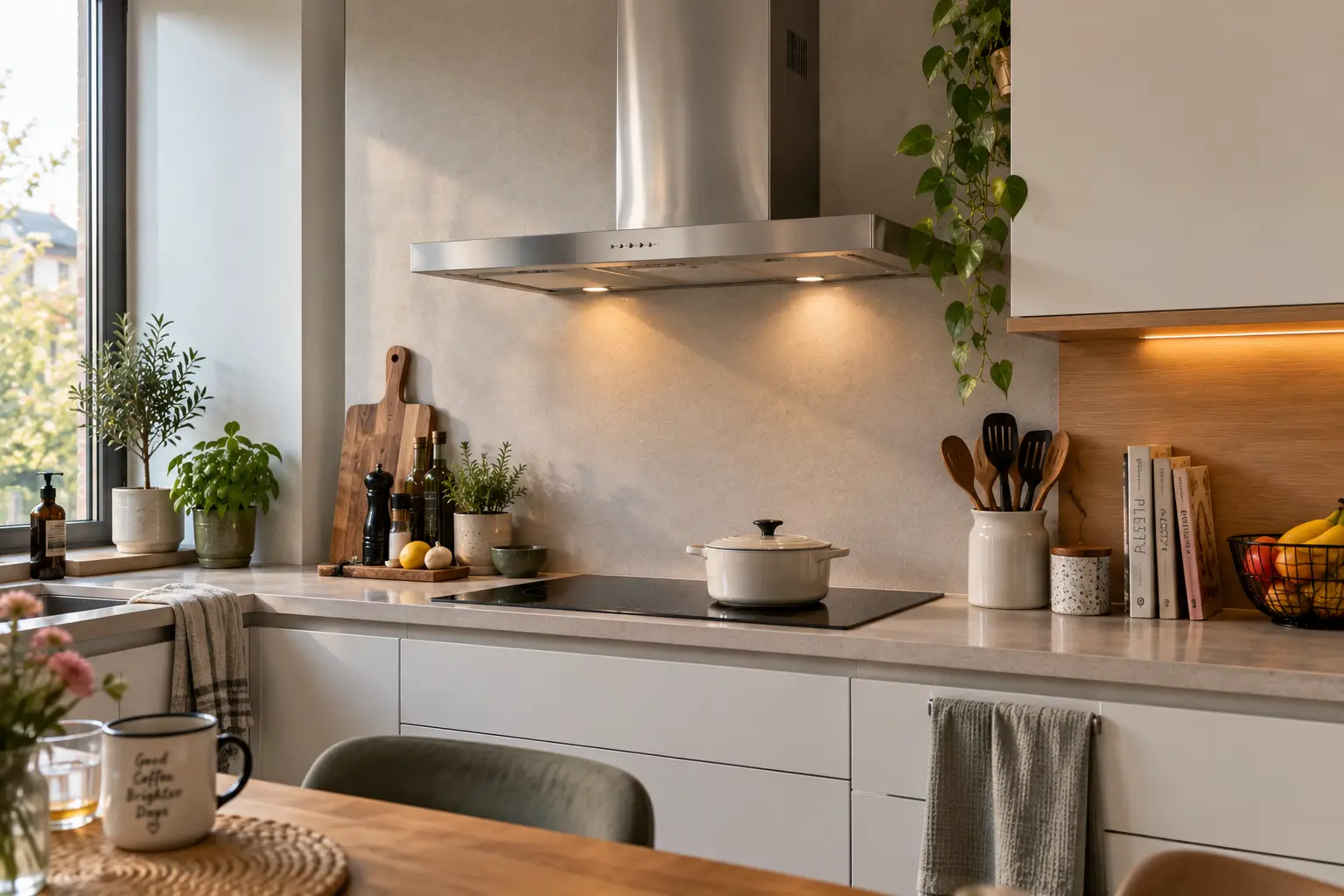 Dampkap boven een kookplaat in een keuken